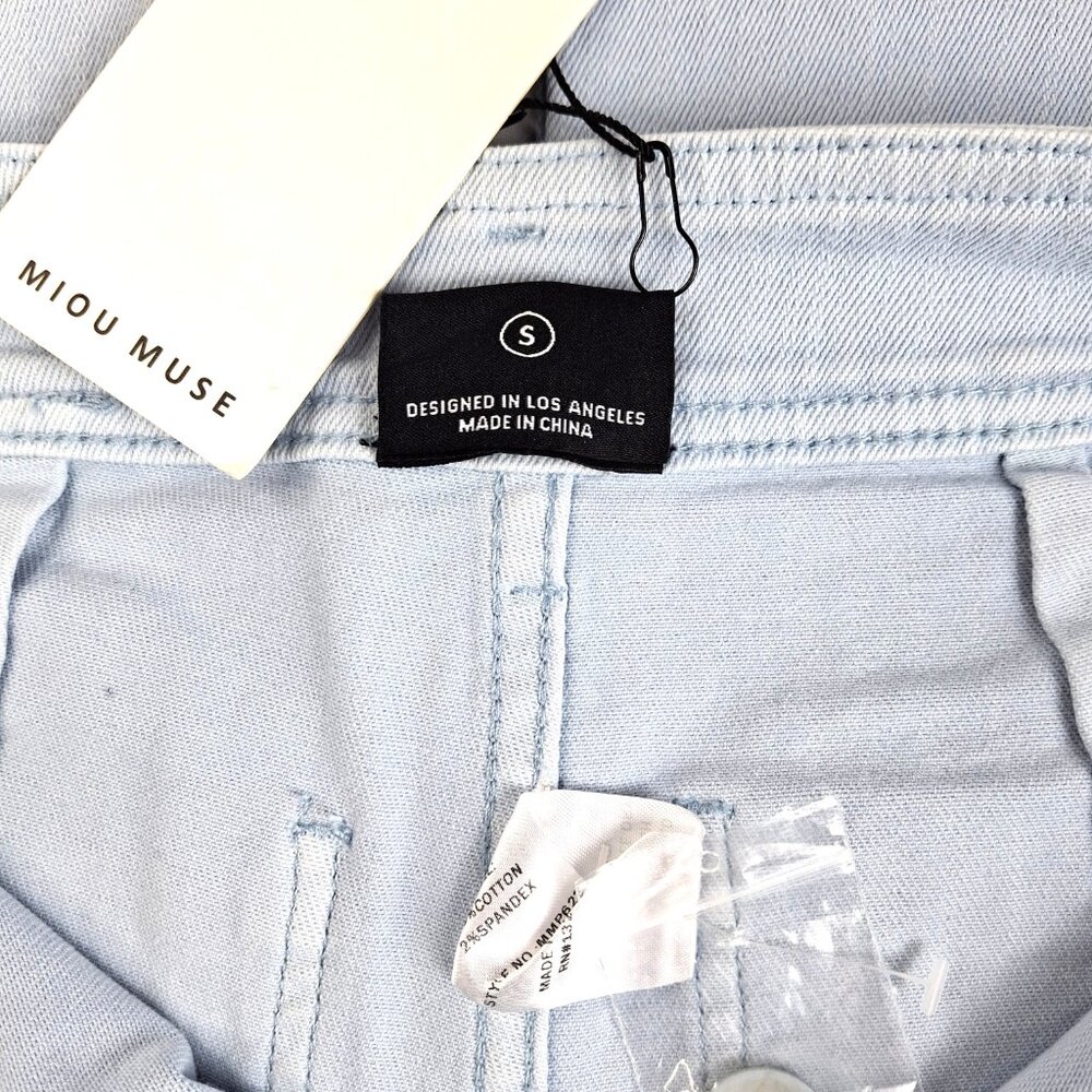Miou Muse Jeans Wide Leg  Light Blue Raw Hem Size S 26 inch Waist - Picture 5 of 9